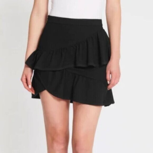 NWT I.R.O. | Mica Black Ruffle Layerd Mini Skirt Size Medium - Picture 1 of 12